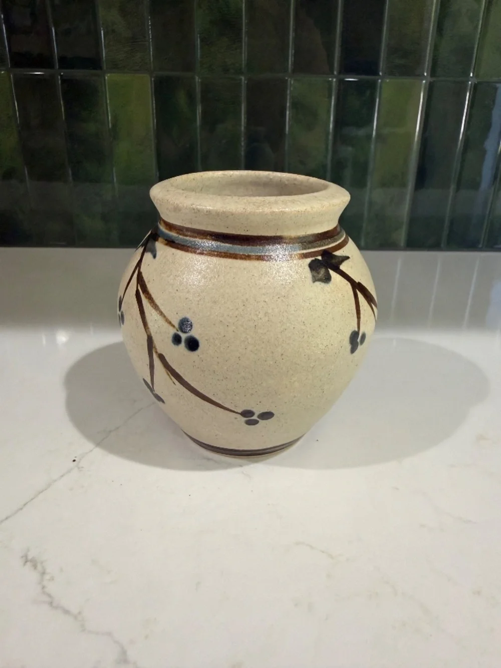 Vtg Studio Pottery Vase Hand Painted Berries